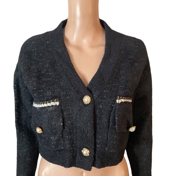 Vintage Cropped Jacket Wool Blend Womens Small Pearlescent Buttons - Picture 3 of 10